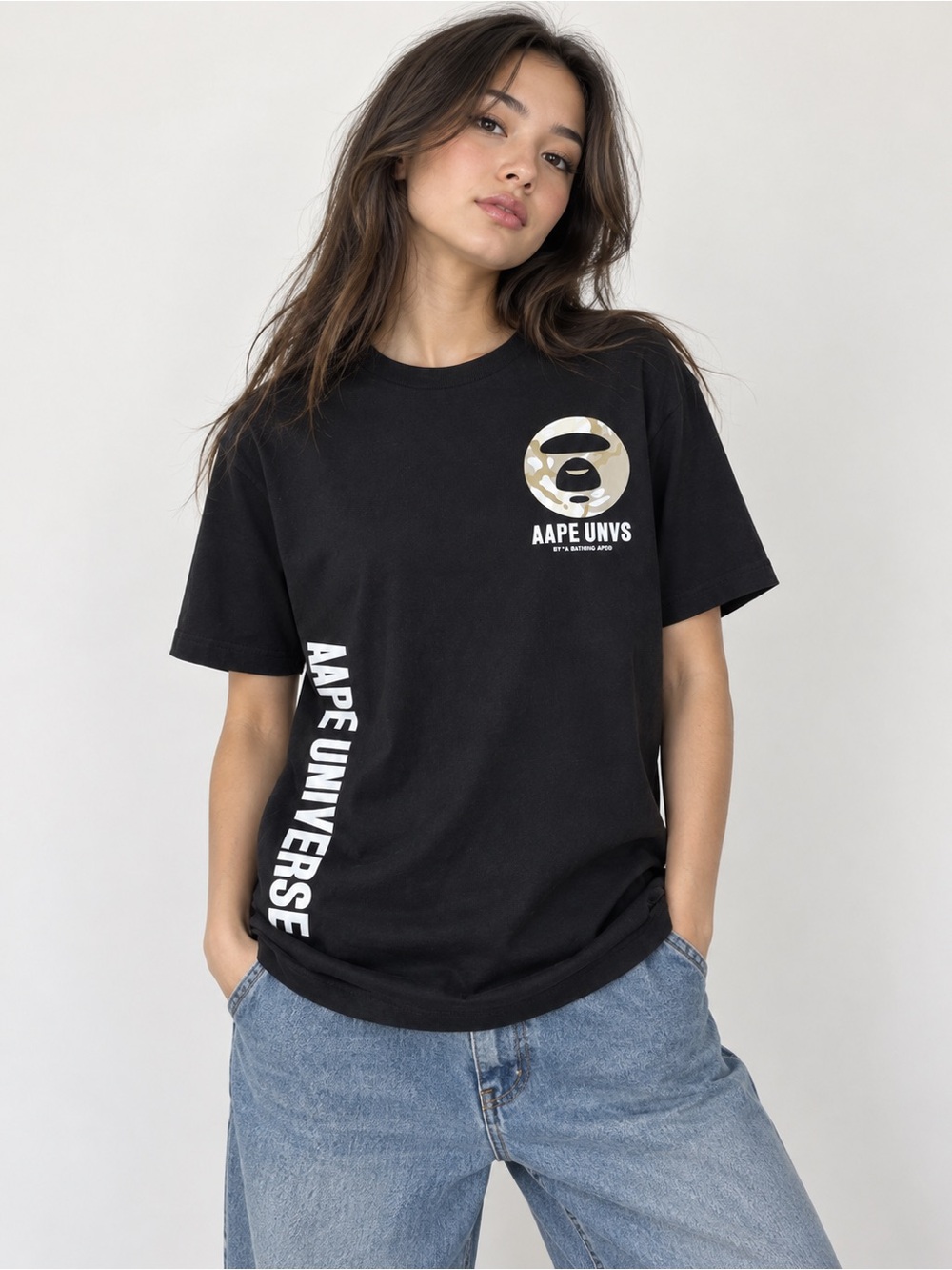 AAPE by A Bathing Ape UNVS Black Graphic T-Shirt Size M Streetwear